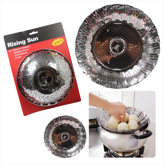 Vegetable Steamer Food Basket Bowl Cooker Strainer Stainless Folding Mesh Dish 11''