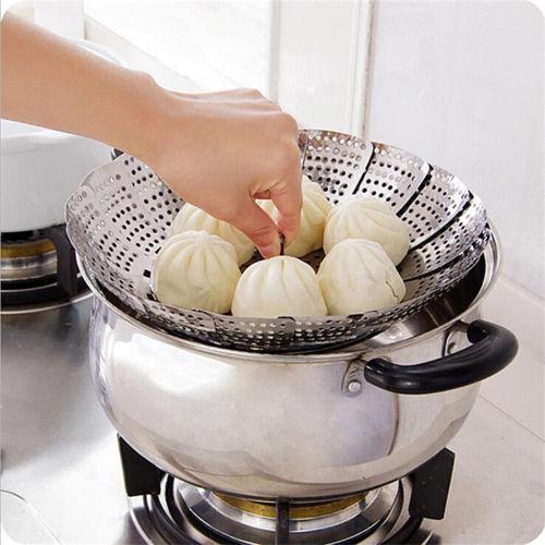 Vegetable Steamer Food Basket Bowl Cooker Strainer Stainless Folding Mesh Dish 11''