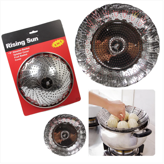 Vegetable Steamer Food Basket Bowl Cooker Strainer Stainless Folding Mesh Dish 9''