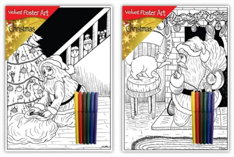 Velvet Poster Art Children's' Fun Colouring with Pens Christmas 1 25 x 38 cm 2 Designs