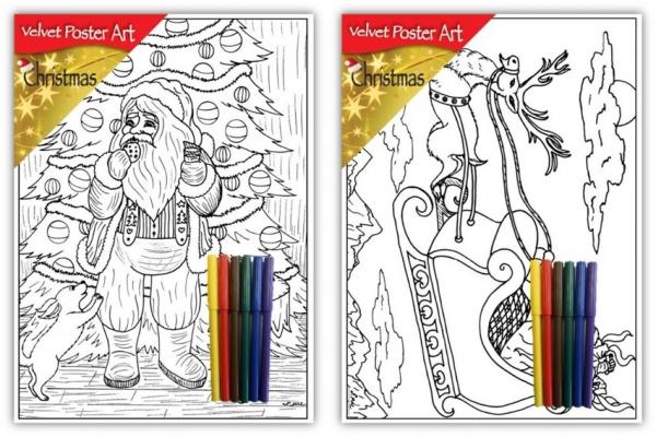 Velvet Poster Art Children's' Fun Colouring with Pens Christmas 2 25 x 38 cm 2 Designs