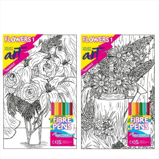 Velvet Poster Art Children's' Fun Colouring with Pens Flowers 1 25 x 38 cm 2 Designs