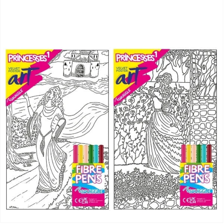 Velvet Poster Art Children's' Fun Colouring with Pens Princesses/Castles 1 25 x 38 cm 2 Designs