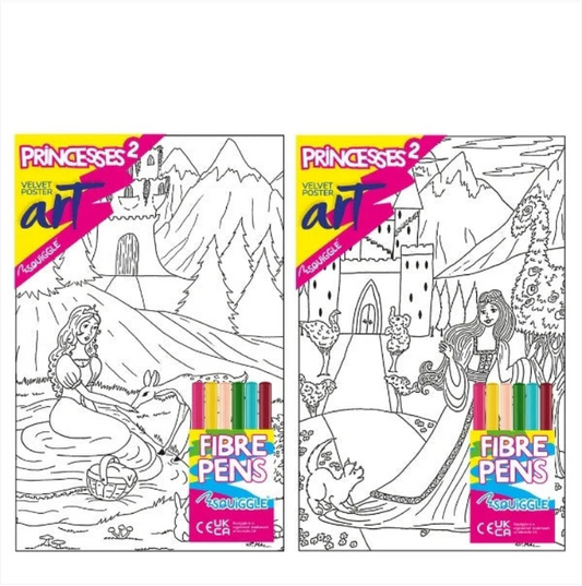 Velvet Poster Art Children's' Fun Colouring with Pens Princesses/Castles 2 25 x 38 cm 2 Designs