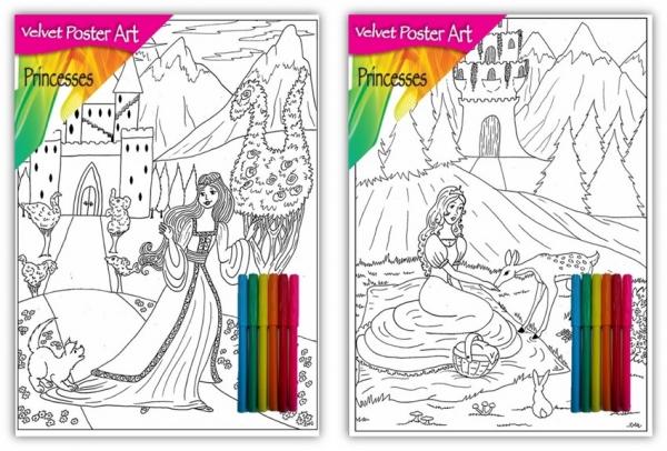 Velvet Poster Art Children's' Fun Colouring with Pens Princesses/Castles 2 25 x 38 cm 2 Designs