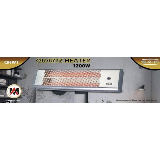 Wall Quartz Halogen Heater 2 Bar 1200W With 2 Heat Settings Square Model