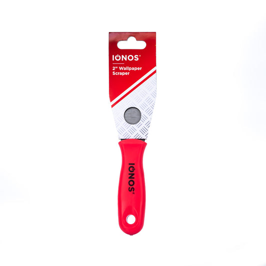 Wallpaper Scraper - 2" width - carbon steel blade - mirror polished - red plastic handle - card wrapped with euro slot - Ionos - 1 pk