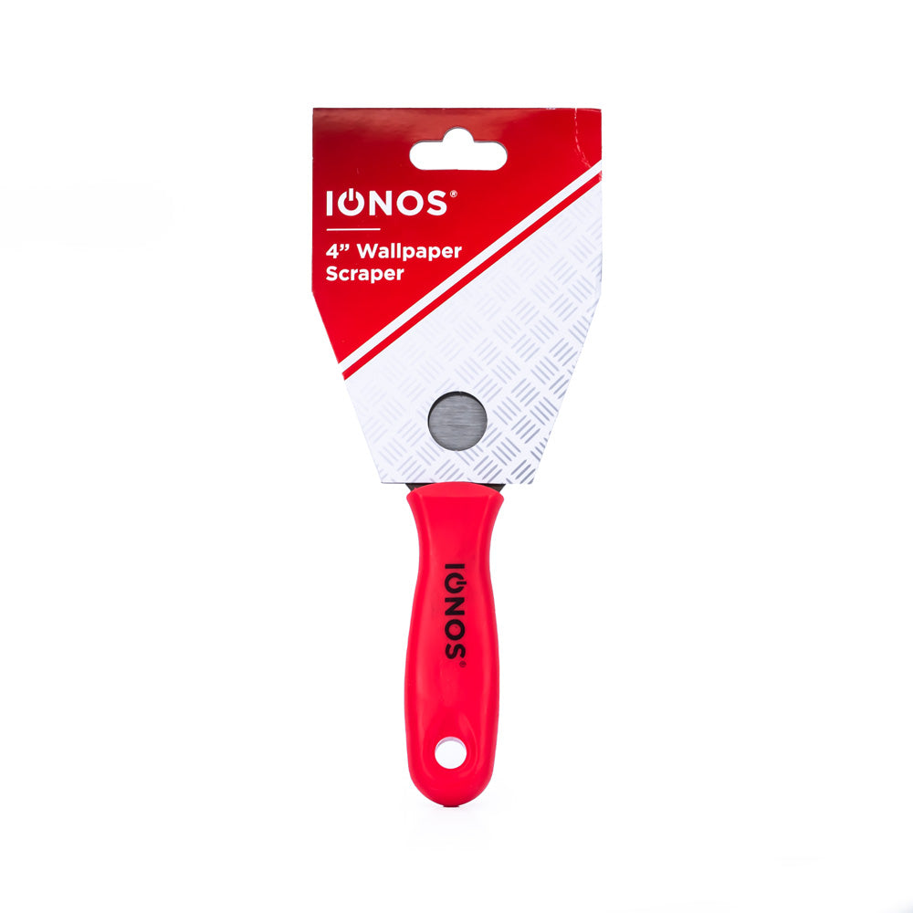 Wallpaper Scraper - 4" width - carbon steel blade - mirror polished - red plastic handle - card wrapped with euro slot - Ionos - 1 pk