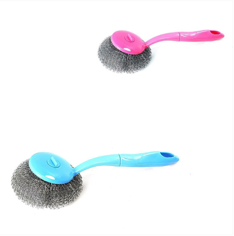 Washing Up Scrubber Brush Steel Deep Cleanser Brush Plastic Handle Kitchen