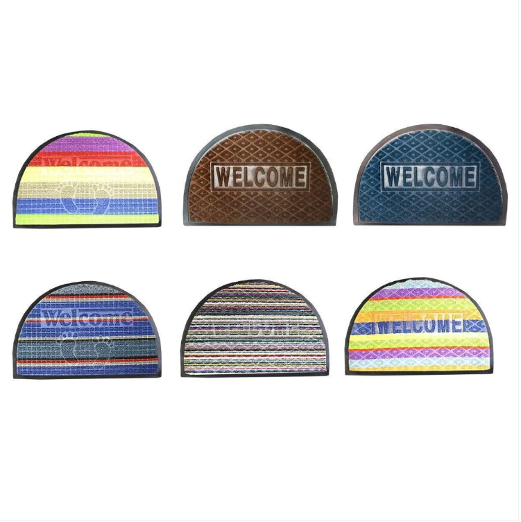 Welcome Door Mat Arch Shaped In Rich Multi Colours With PVC Backing 80cm x 50cm