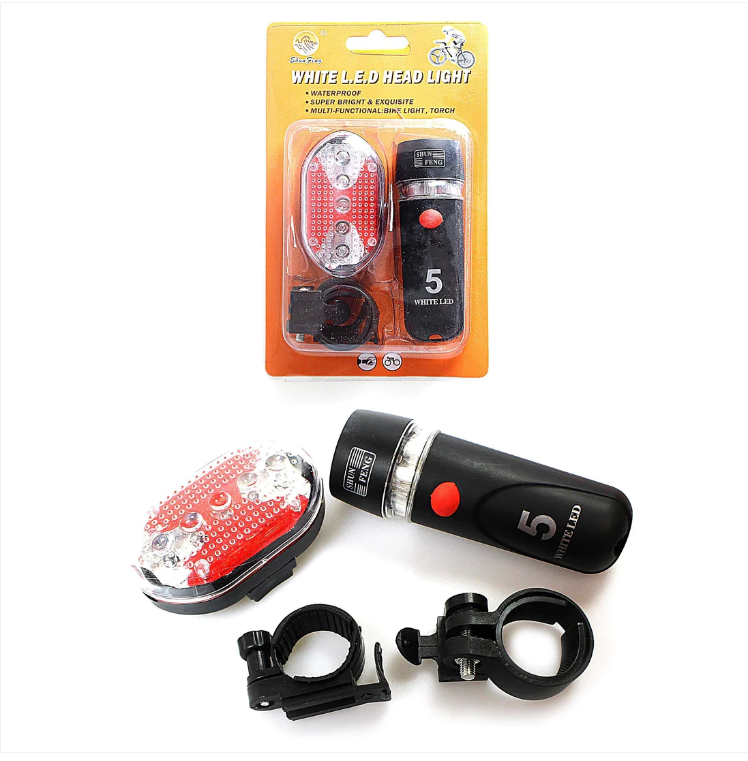 White LED Head Light & Torch 4 Pack Bicycle Light Set Safety Light