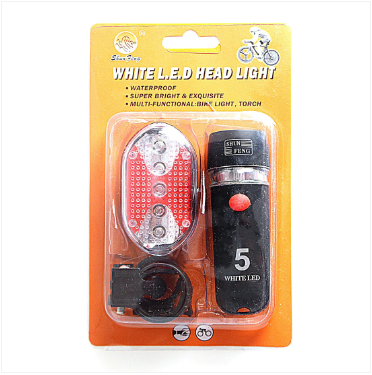 White LED Head Light & Torch 4 Pack Bicycle Light Set Safety Light