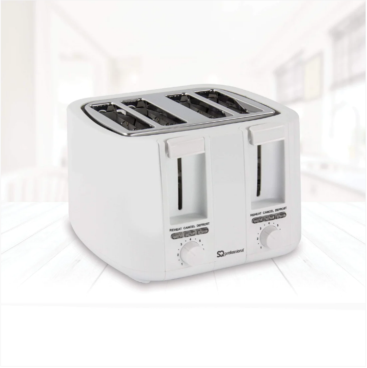 White Sq Pro Four Slice Toasters Browning Control 3 Functions Convient Toaster 1500W