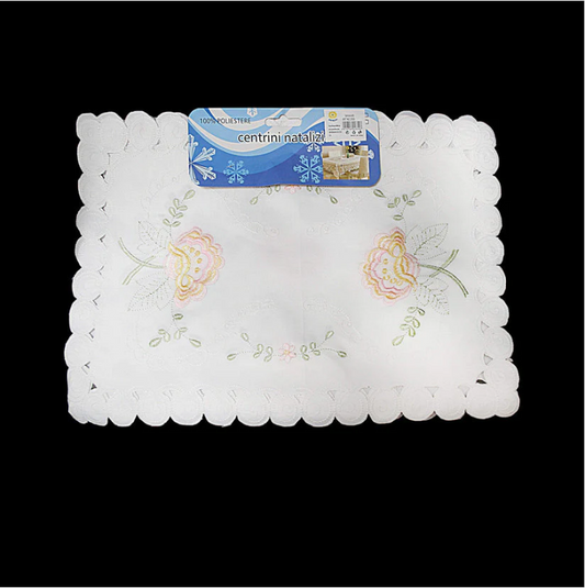 White Table Cloth With Floral Details Assorted Designs 85 x 38cm