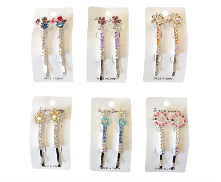 Women's Metal Hair Pin Clip with Floral Decorations 6.5 cm Assorted Designs