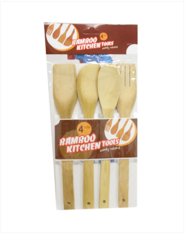 Wooden Baking Cooking Spoon Set Bamboo Kitchen Tools 4 Pack 29cm