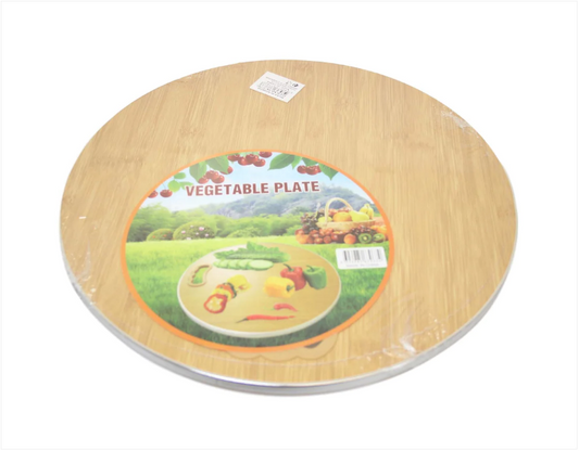 Wooden Chopping Board Round Metal Rim Vegetable Fruit Chopping Board 34cm