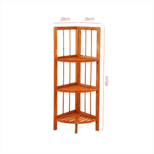 Wooden Corner Rack Maple 3 Tier 28cm x 26 x 85cm