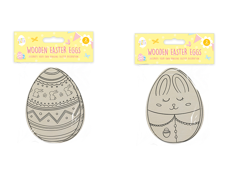 Wooden Hanging Easter Eggs 2pk