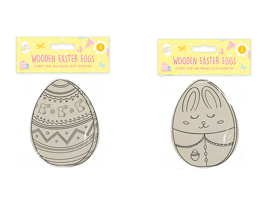 Wooden Hanging Easter Eggs 2pk