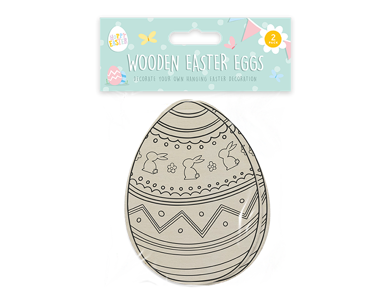 Wooden Hanging Easter Eggs 2pk