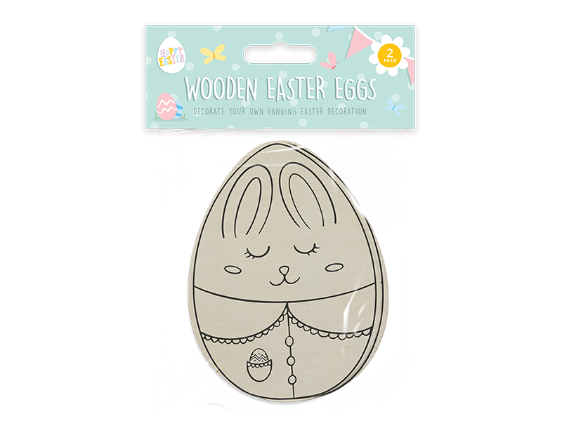 Wooden Hanging Easter Eggs 2pk