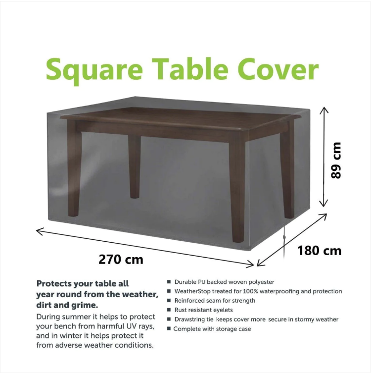 Woven Square Garden Table Cover 270 x 180 x 89cm