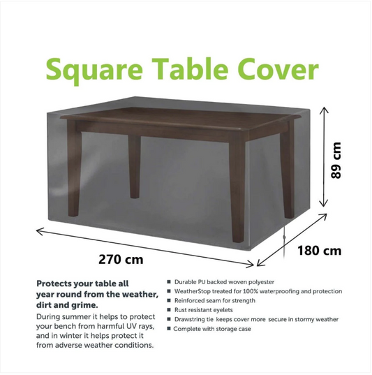 Woven Square Garden Table Cover 270 x 180 x 89cm