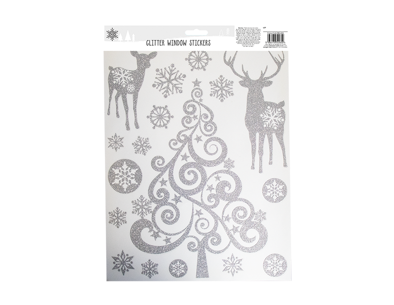 Xmas Silver Glitter Window Stickers