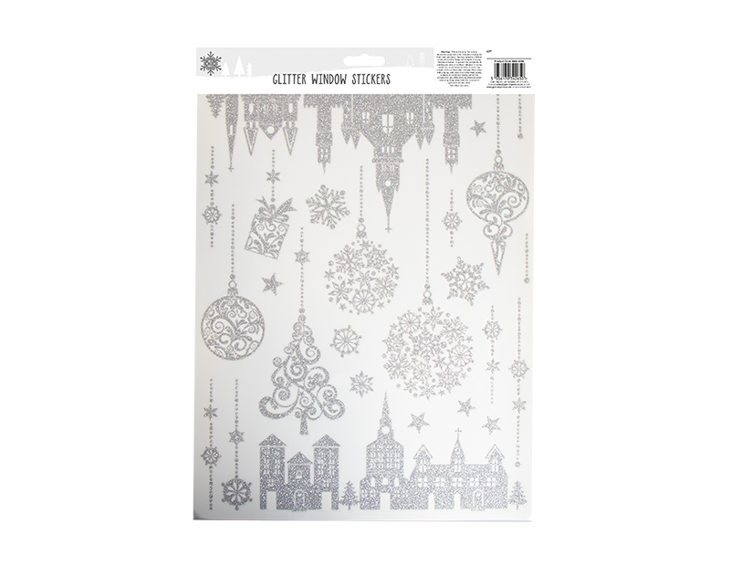 Xmas Silver Glitter Window Stickers