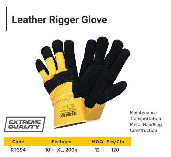 YELLOW & BLACK LEATHER RIGGER GLOVE SIZE XL /10"