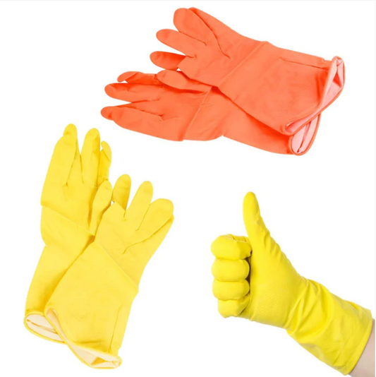 Yellow / Orange Latex Washing Up Cleaning Household Gloves Large