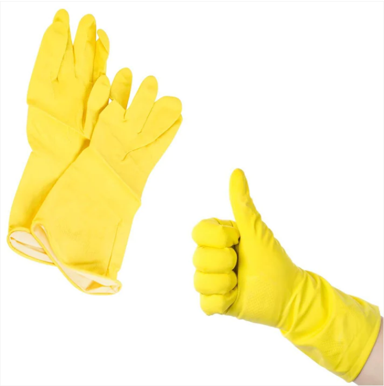 Yellow / Orange Latex Washing Up Cleaning Household Gloves Large